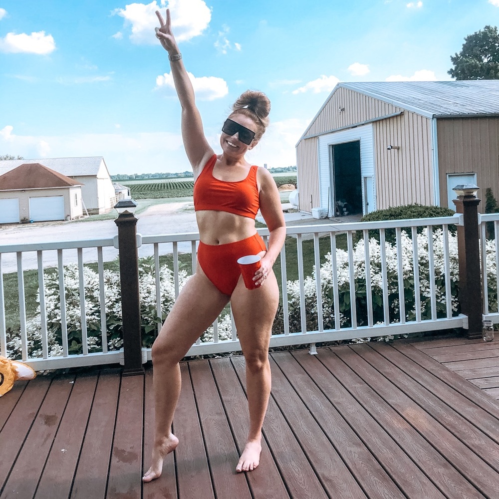 Red High Waist Swimsuit - Picture 2 of 7